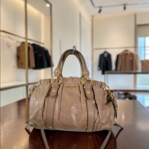Vintage MIU MIU Vitello Shine Top Handle Bag W/ Crossbody Strap Taupe W/DustBag